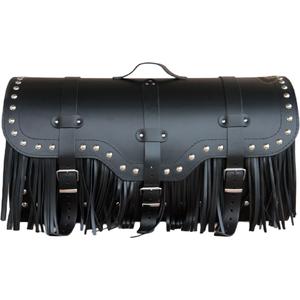 Kožený kufr na motorku se zámkem, nýty a třásněmi RSA K165 černý