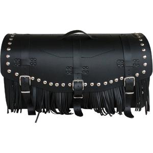 Kožený kufr na motorku se zámkem, nýty a třásněmi RSA K461 černý